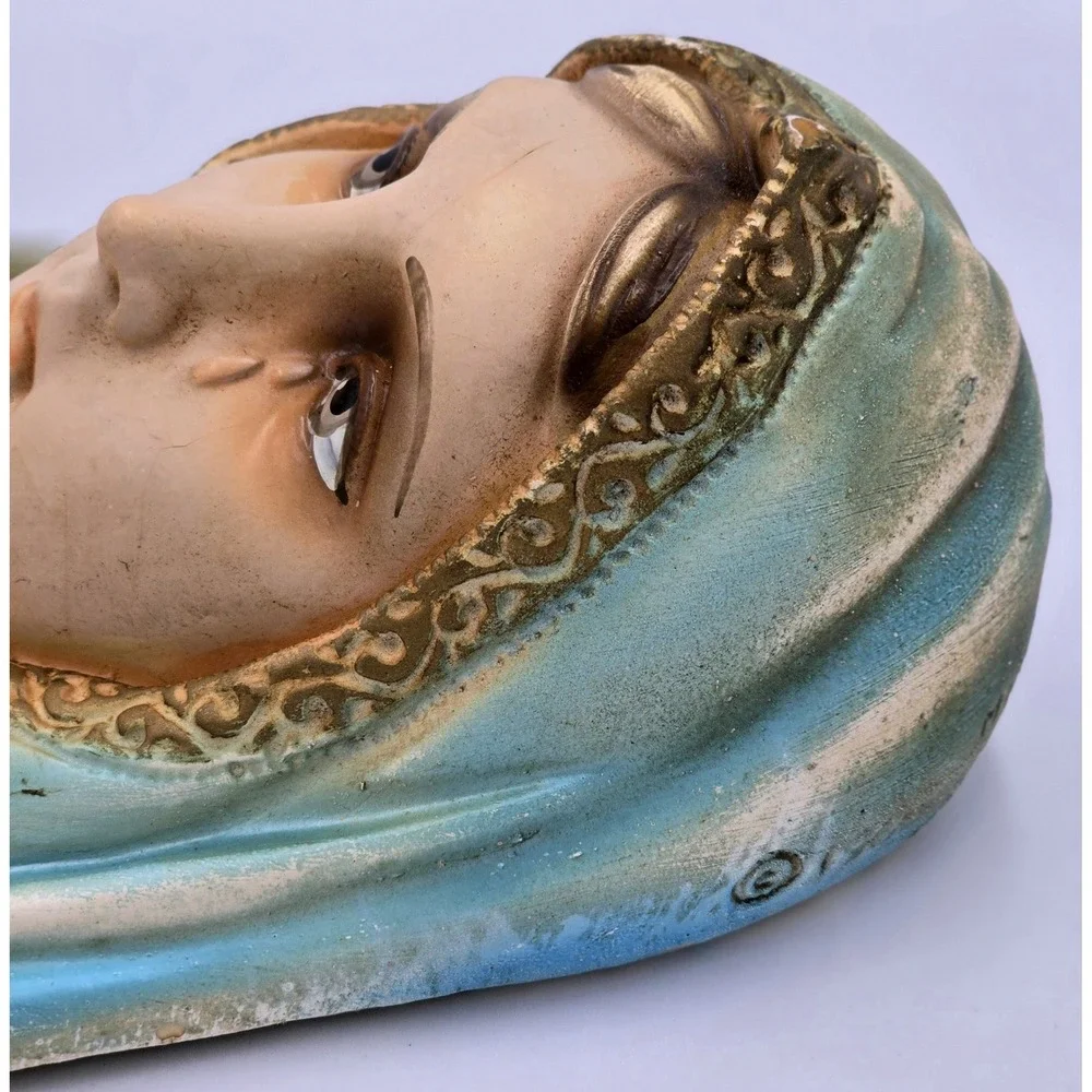 Vintage 1960's Chalkware Virgin Mary Weeping Wall Plaque Our Lady of Sorrows